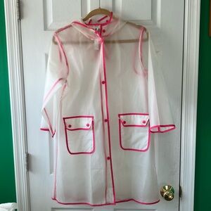 Fit rite clear the pvc hooded raincoat with pink accents 7/8 girls